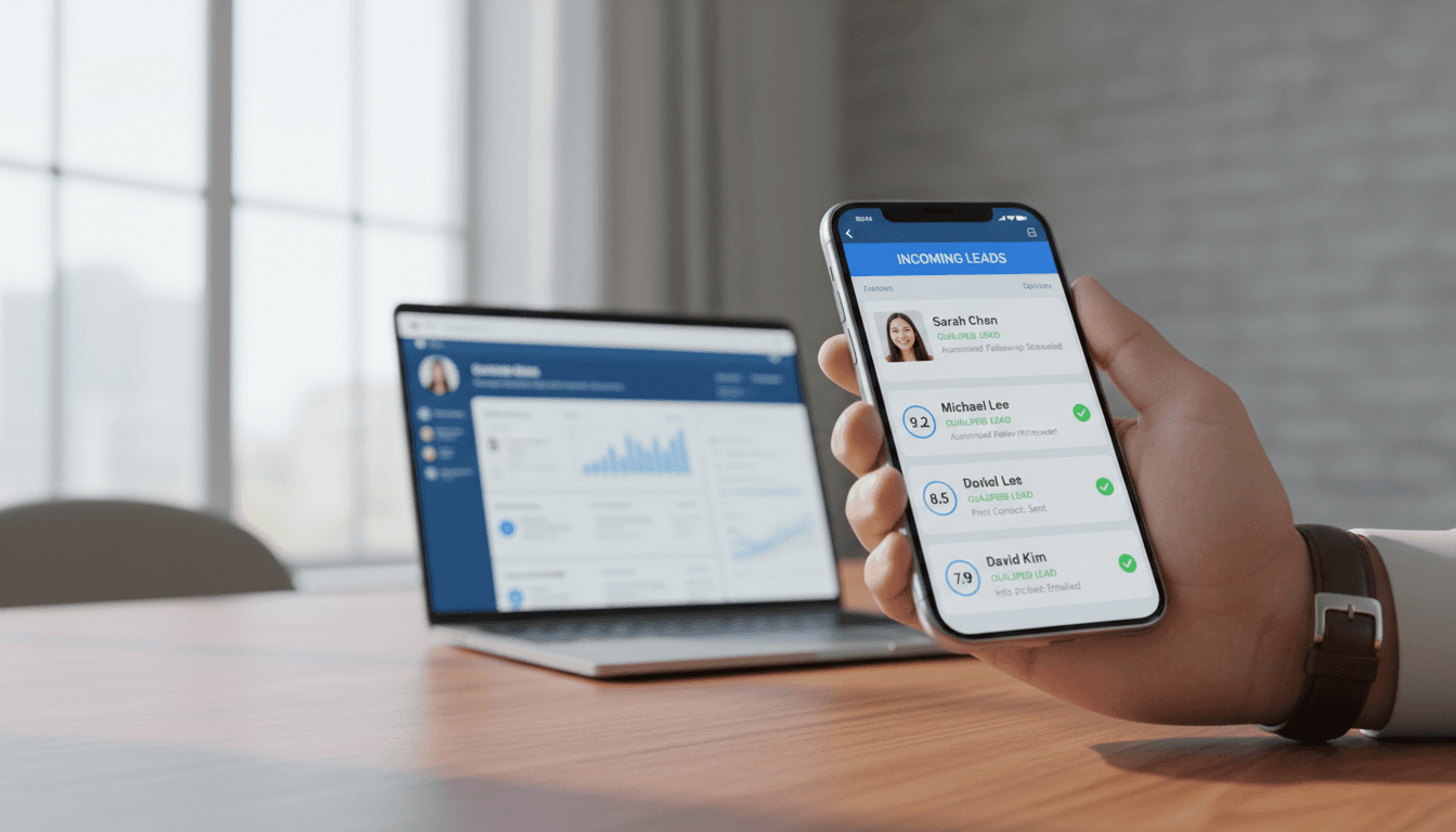 Real estate agent reviewing automated lead qualification scores on TalkTracker Pro dashboard